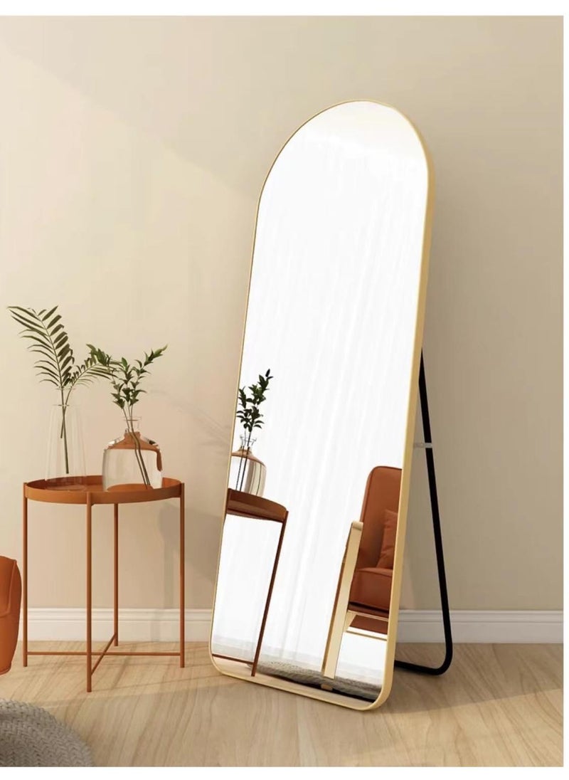 General Full Length Mirror 165X60cm Arched Aluminum Alloy Large Standing Dressing Mirror Hanging Leaning Against Wall Mounted Mirror With Stand For Bedroom Locker Room Living Room Gold  - Image 4