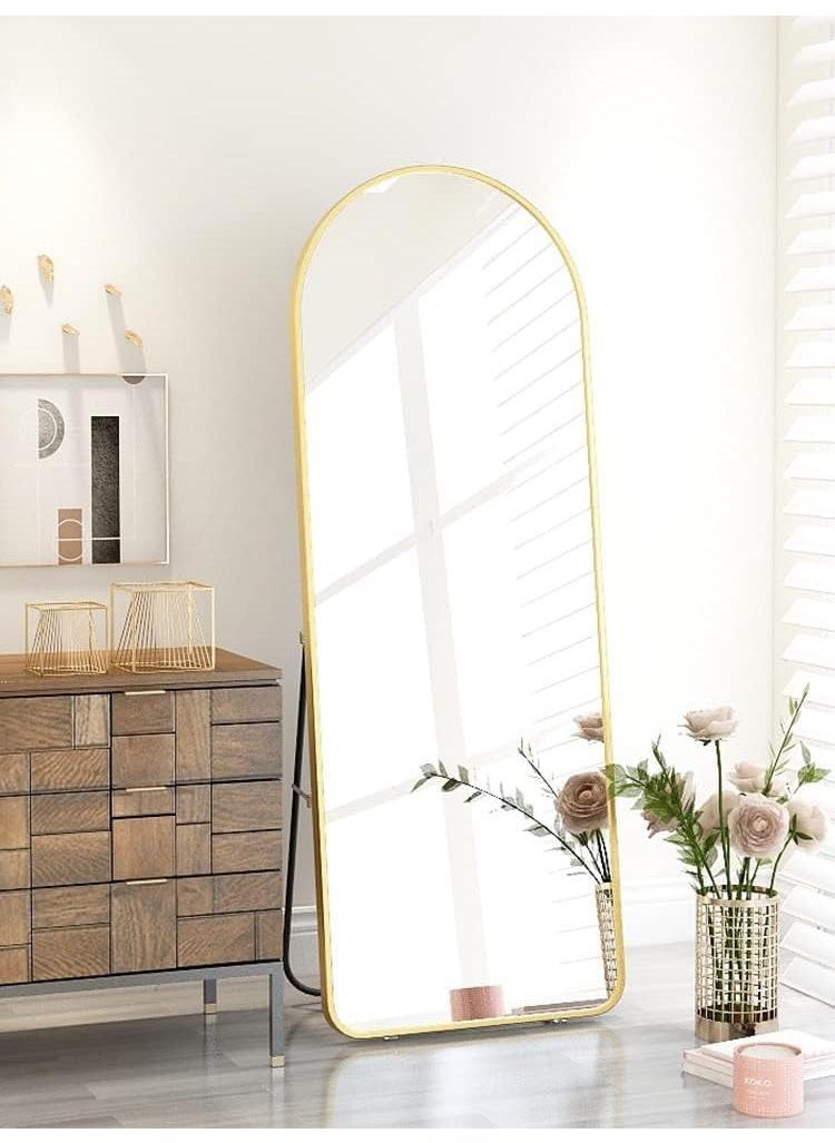 General Full Length Mirror 165X60cm Arched Aluminum Alloy Large Standing Dressing Mirror Hanging Leaning Against Wall Mounted Mirror With Stand For Bedroom Locker Room Living Room Gold  - Image 3
