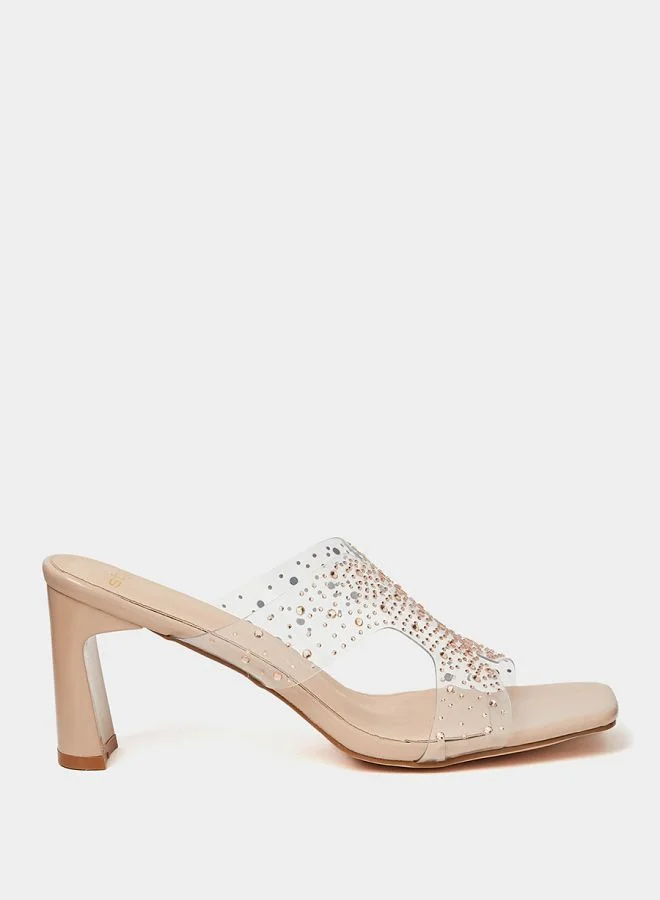 Styli Studded Clear Strap Heeled Sandals