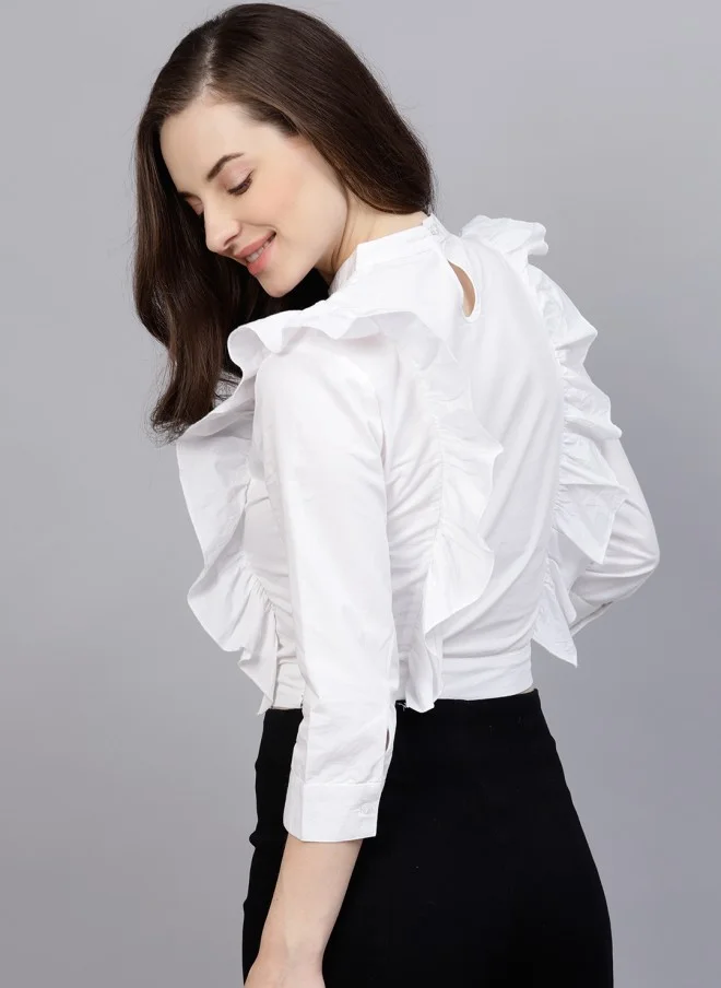 STREET 9 White Ruffled Crop Top for Women