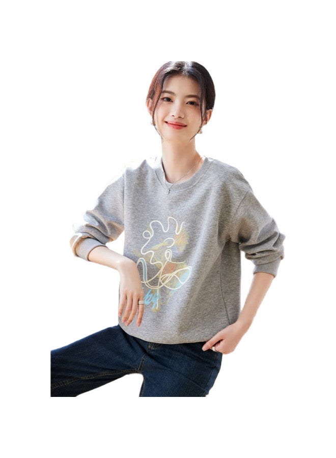 Pincai Women'S Sweatshirt, Round Neck, Floral Print, Letter Pattern, Contrasting Colors, Korean Style, Versatile Casual Top, P141W1737 - Image 3