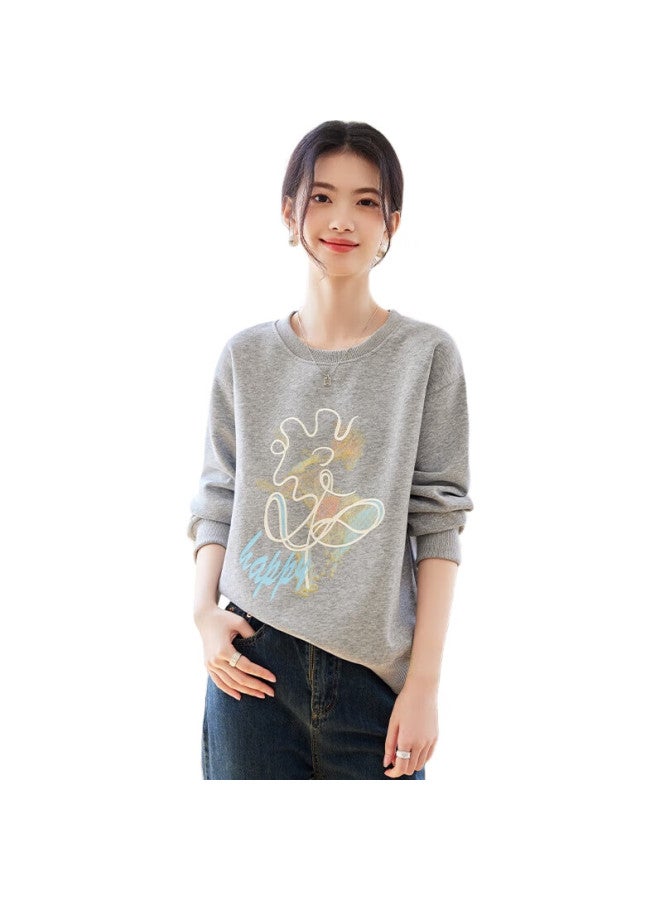 Pincai Women'S Sweatshirt, Round Neck, Floral Print, Letter Pattern, Contrasting Colors, Korean Style, Versatile Casual Top, P141W1737 - Image 1