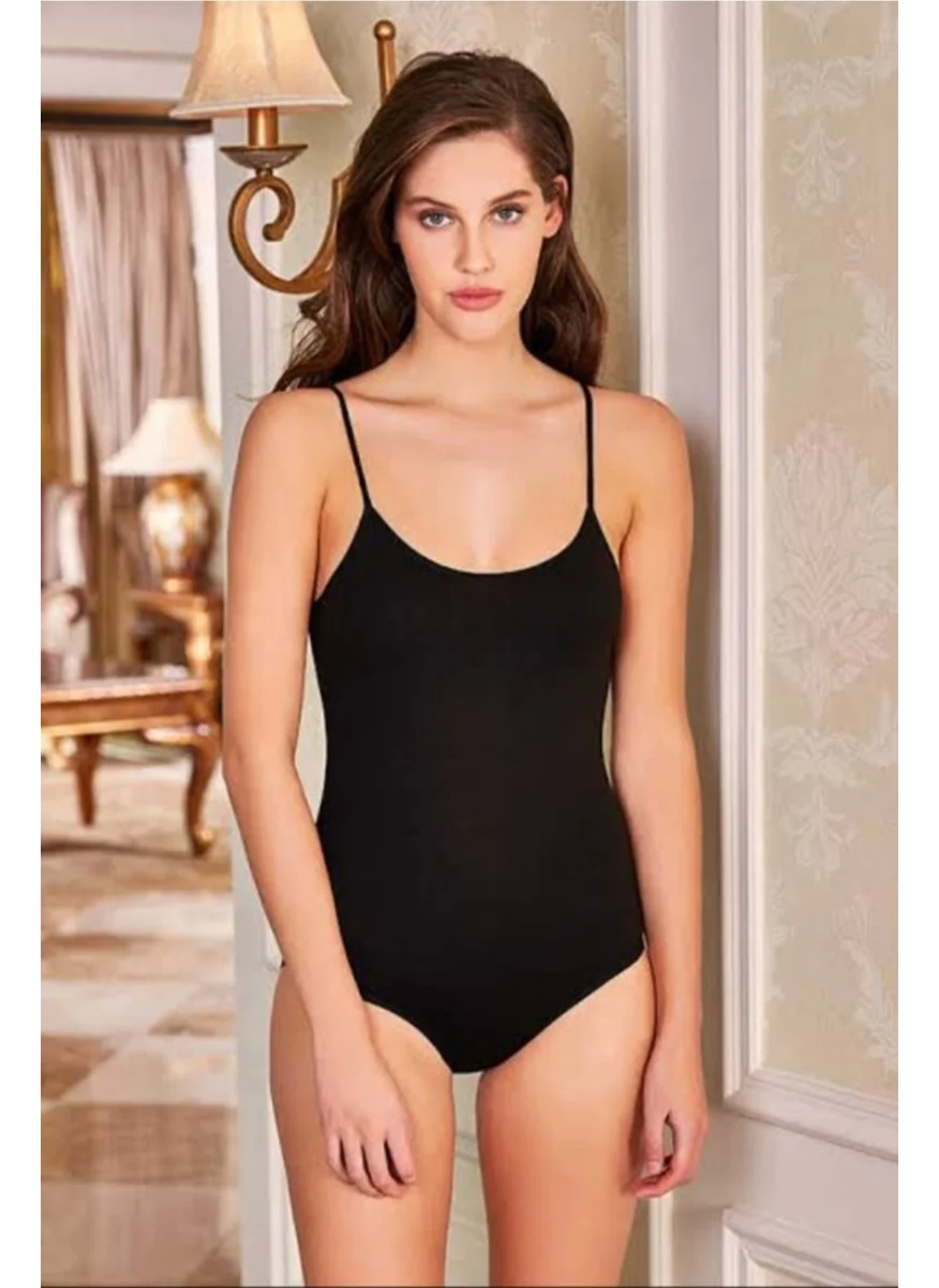 Berrak Black Snap Bodysuit with Clear Rope Straps