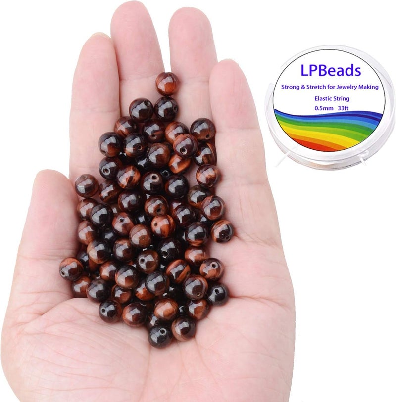 LPBeads 100PCS 8mm Natural Red Tiger Eye Gemstone Round Loose Beads for Jewelry Making with Crystal Stretch Cord - Image 2