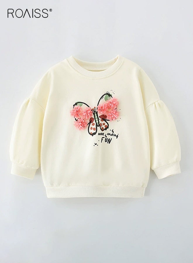roaiss Toddler Girls Adorable Sweatshirt, Round Neck Puff Sleeve Pullover with Exquisite Printed Design, Skin-friendly Breathable Tops for Girls, Suitable for Daily Wear or Any Occasion - Image 1