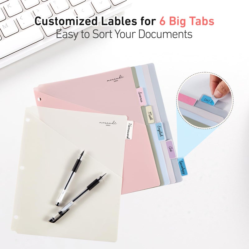 Tbay 6-Tab Dividers for 3 Ring Binder, 24 Counts Binder Dividers Index with One Pocket, Letter Size 8.5 x 11'', Morandi Colors (4) - Image 4