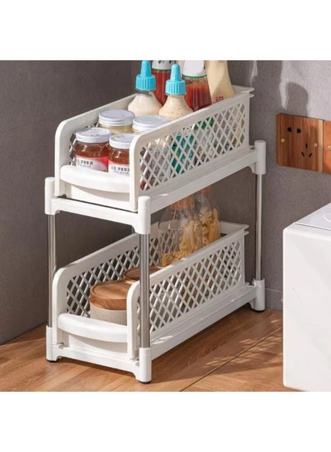 Two-tier organizer with sliding drawer, plastic
