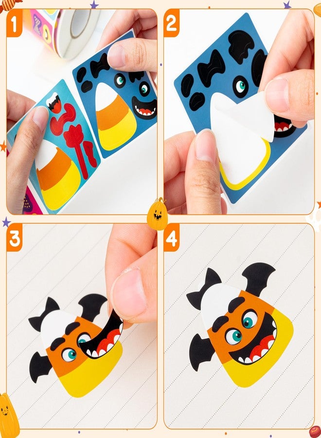 Haooryx 600pcs Halloween Candy Corn Make A Face Scene Sticker Rolls, Make Your Own Candy Corn Sticker Mix and Match Spooky Halloween Tri-Colored Candys Stickers DIY Decals School Reward for Kids - Image 5