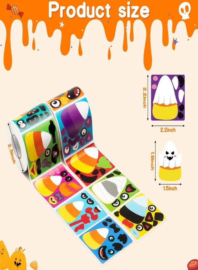 Haooryx 600pcs Halloween Candy Corn Make A Face Scene Sticker Rolls, Make Your Own Candy Corn Sticker Mix and Match Spooky Halloween Tri-Colored Candys Stickers DIY Decals School Reward for Kids - Image 3