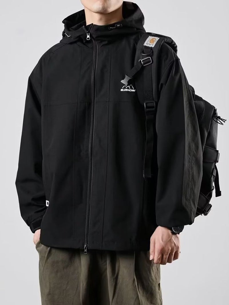Autumn Men Travel Outdoor Coat Loose Slim Fit Capsule Clothing High-end Feel Wide Shoulder Capsule Korean Style YR-W128 black  - Image 2