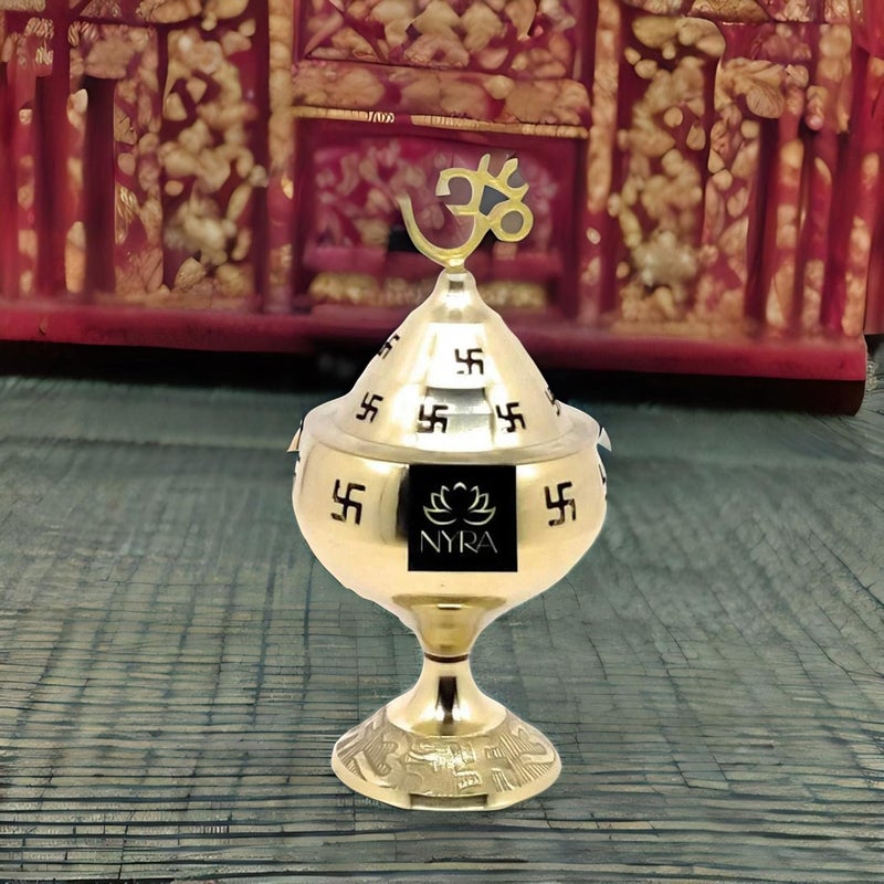 Nyra Brass Akhand Diya with Dome Cover Swastik Design and Om Symbol Traditional Oil Lamp for Pooja Festivals and Home Temple Decoration - Image 4