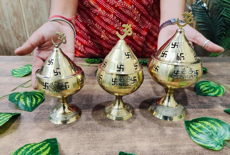 Nyra Brass Akhand Diya with Dome Cover Swastik Design and Om Symbol Traditional Oil Lamp for Pooja Festivals and Home Temple Decoration - Image 2