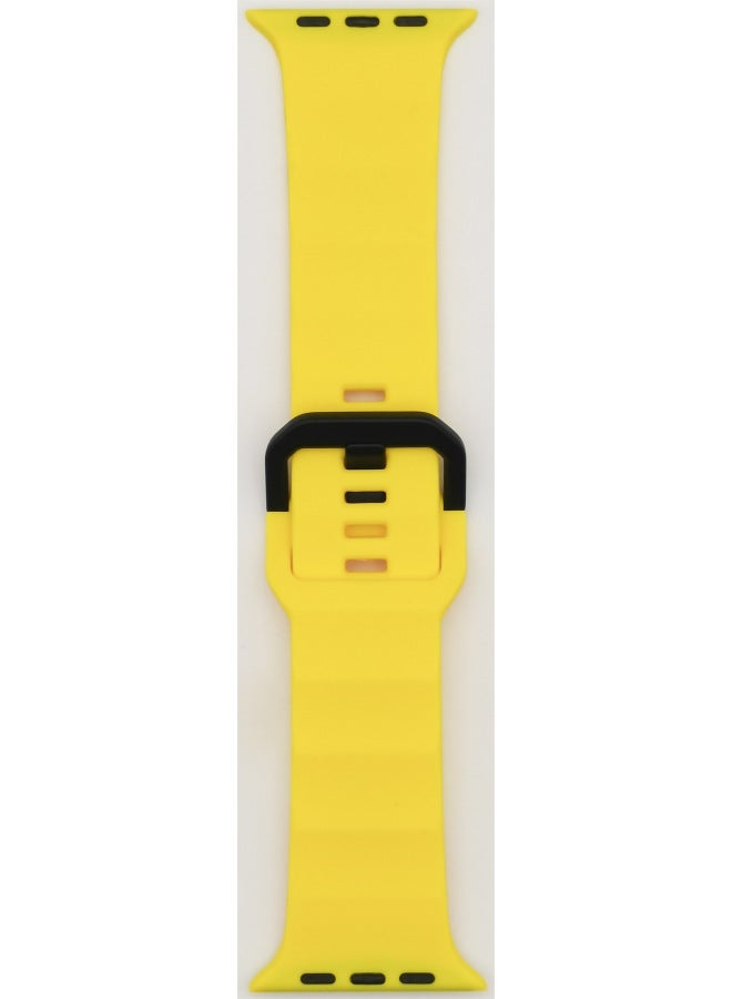 Silicone Sport Watchband Suitable For Apple Watch Ultra Iron Buckle Wave Design Fashionable Strap For Men And Women-Color:Yellow - Image 1