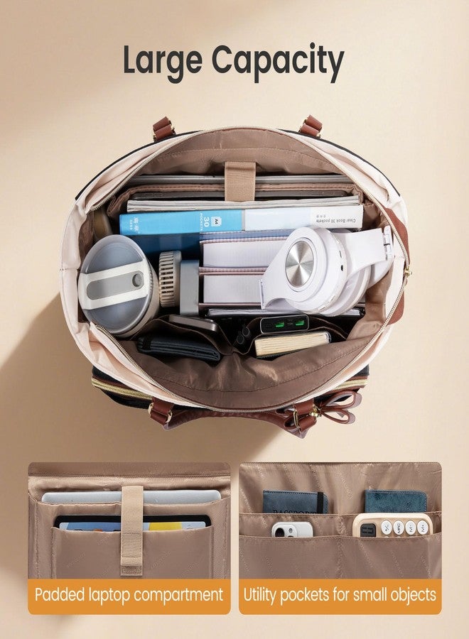 لوف فوك حقيبة LOVEVOOK للكمبيوتر المحمول للنساء، حقيبة عمل للمعلمات مع حامل أكواب كبير، حقيبة حفاضات مبطنة للممرضات للسفر، حقائب يد نسائية للكمبيوتر الجامعي كهدية للمعلمات، لون كاكي-بيج-قهوة، مقاس 15.6 بوصة - Image 5