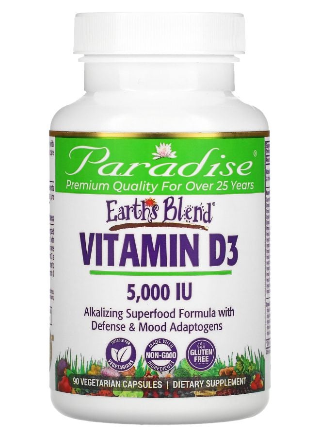 Paradise Herbs Earth's Blend Vitamin D3 5000 IU 90 Vegetarian Capsules