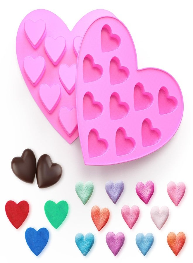 Baderke 2 Pcs Heart Shaped Silicone Molds for Baking, 10 Cavities Valentines Silicone Molds, Heart Molds for Valentine's Day Chocolate Candy Ice(Pink) - Image 1