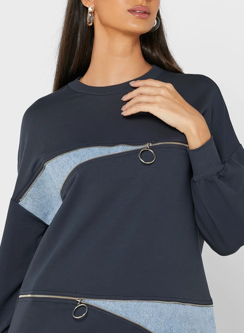 Soul By Modanisa Graphic Knitted Sweatshirt