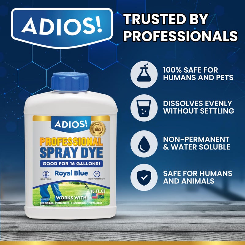 Adios! Professional Blue Spray Dye Marker, (8oz), Makes 16 Gallons of Indicator for Grass and Lawn Care, Safe for Mixing - Image 2