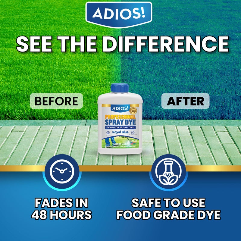 Adios! Professional Blue Spray Dye Marker, (8oz), Makes 16 Gallons of Indicator for Grass and Lawn Care, Safe for Mixing - Image 3