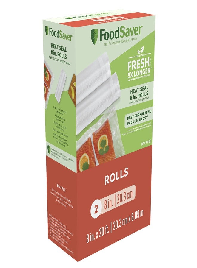 فود سيفر أكياس FoodSaver لإغلاق الطعام بالتفريغ الهوائي، لفائف لتخزين الطعام المحكم الإغلاق والطهي بتقنية Sous Vide، 8 بوصات × 20 قدمًا (عبوة من قطعتين) - Image 1
