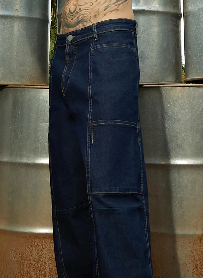 Campus Sutra Men's Navy Blue Baggy Cargo Denim Jeans