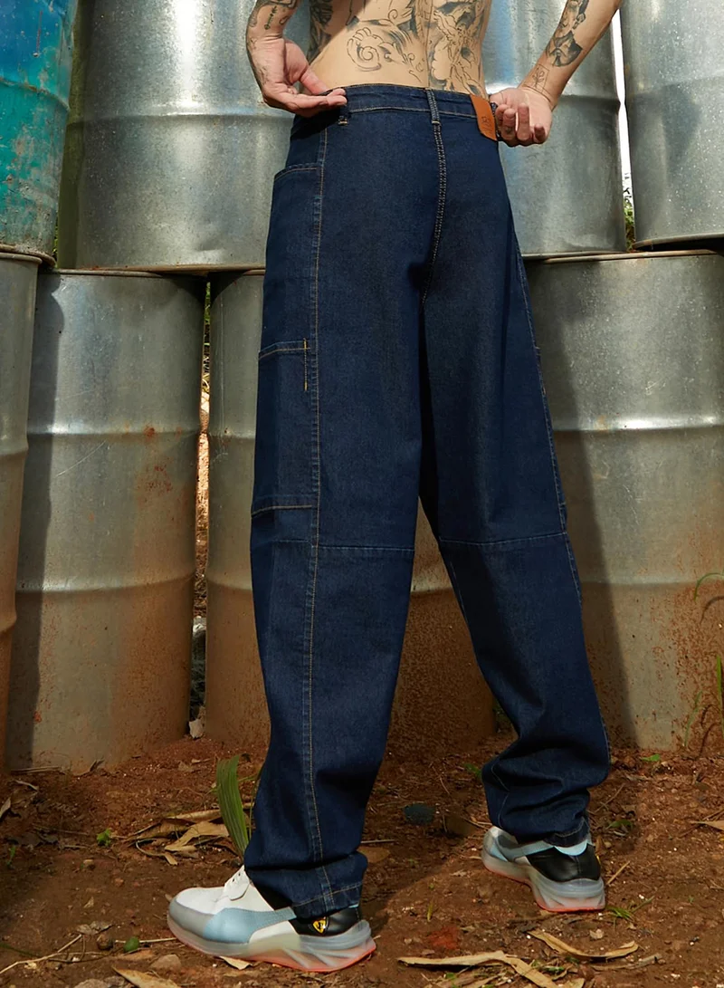 Campus Sutra Men's Navy Blue Baggy Cargo Denim Jeans