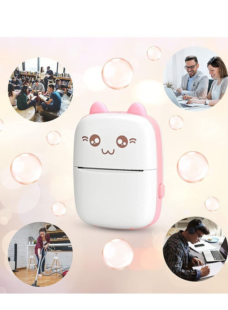 Mini Portable Wireless Bluetooth Pocket Thermal Printers with 1 Rolls Printing Paper for Android iOS Smartphone (Pink)