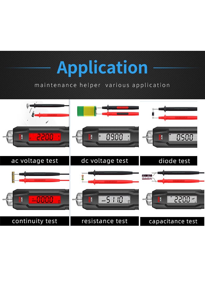 Pen Type Digital Multimeter Portable Tester Voltmeter 1.9 Inch Bicolor Screen TRMS Voltage Capacitance Resistance Frequency Diode Continuity Temperature NCV Measurement Multifunction Multimeter