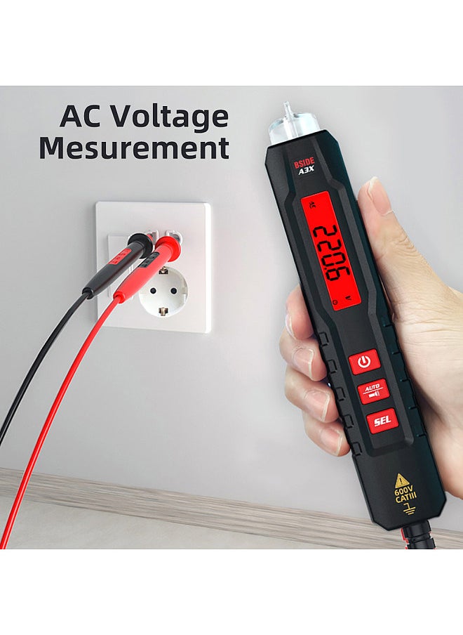Pen Type Digital Multimeter Portable Tester Voltmeter 1.9 Inch Bicolor Screen TRMS Voltage Capacitance Resistance Frequency Diode Continuity Temperature NCV Measurement Multifunction Multimeter