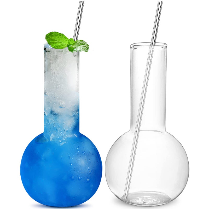 INFTYLE Creative Tube Cocktail Glass Set of 214oz Distilling Flask Clear Glass for Cocktail Martini Tequila Margarita for Party Home Bar