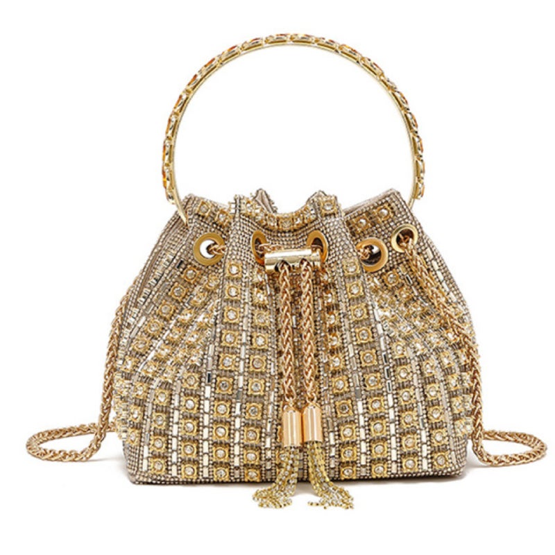 Bright diamond night bag for women, glitter handbag for party, graduation, cocktail, wedding/Light gold - Image 1