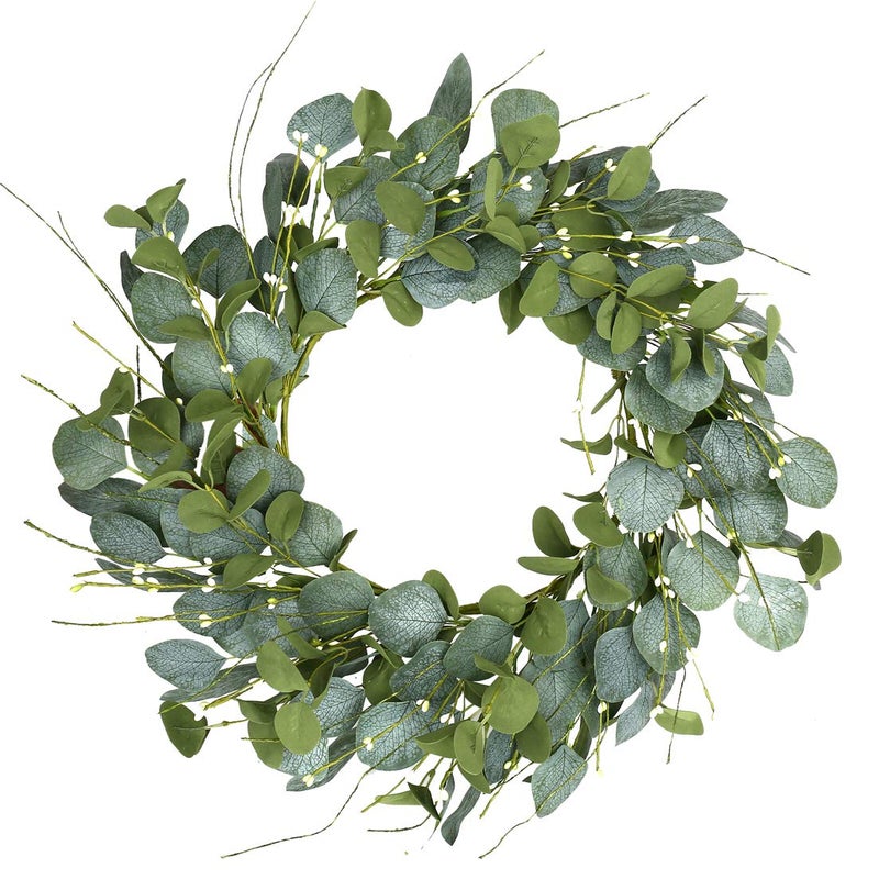 LLZLL 20inch Eucalyptus Wreaths for Front Door Spring and Summer Green Wreath with Berries Farmhouse Door Wreath Year Round Wreaths for Front Door Indoors - Image 1