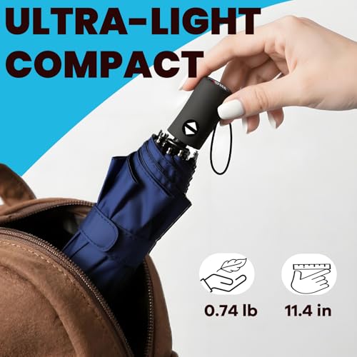 SIEPASA Windproof Travel Umbrella - Automatic Compact Folding Umbrella for Rain, Small Portable Windproof Umbrellas for Men Women and Teenagers (Navy Blue) - Image 3