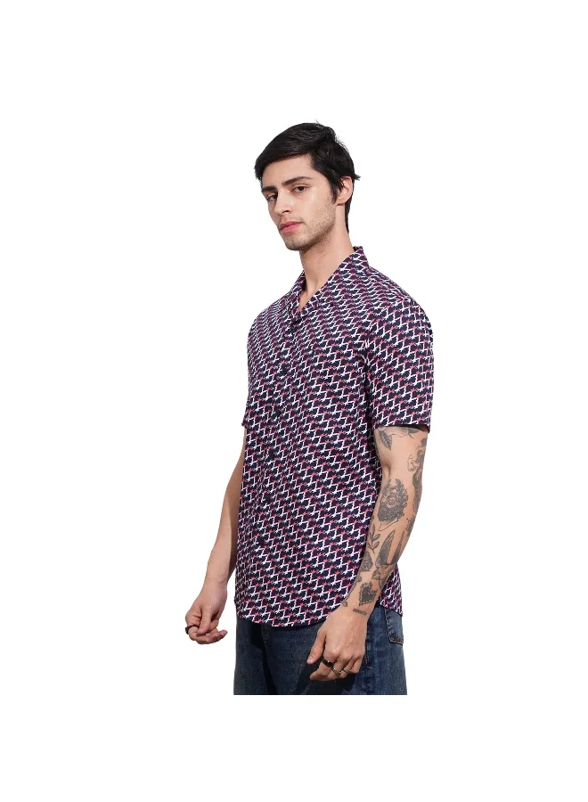 بيينغ هيومان Mens Navy Collared Short Sleeve Shirt