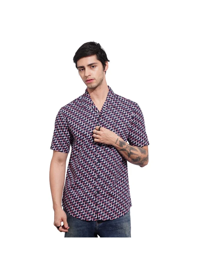 بيينغ هيومان Mens Navy Collared Short Sleeve Shirt