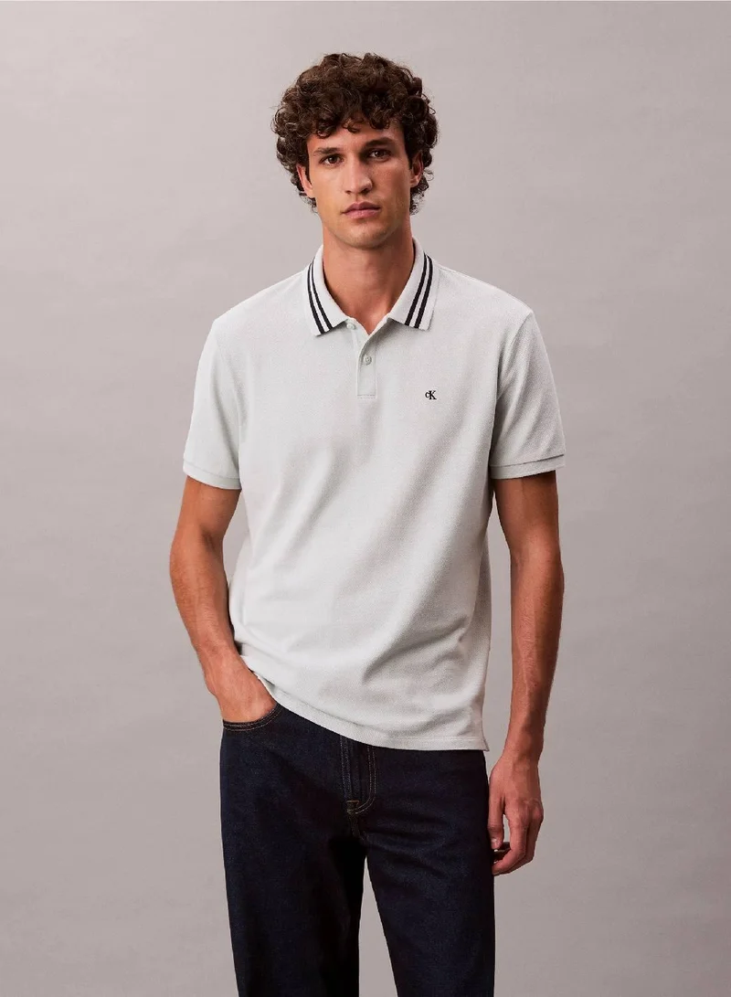 Calvin Klein Jeans Monogram Logo Pique Tipped Classic Polo Shirt