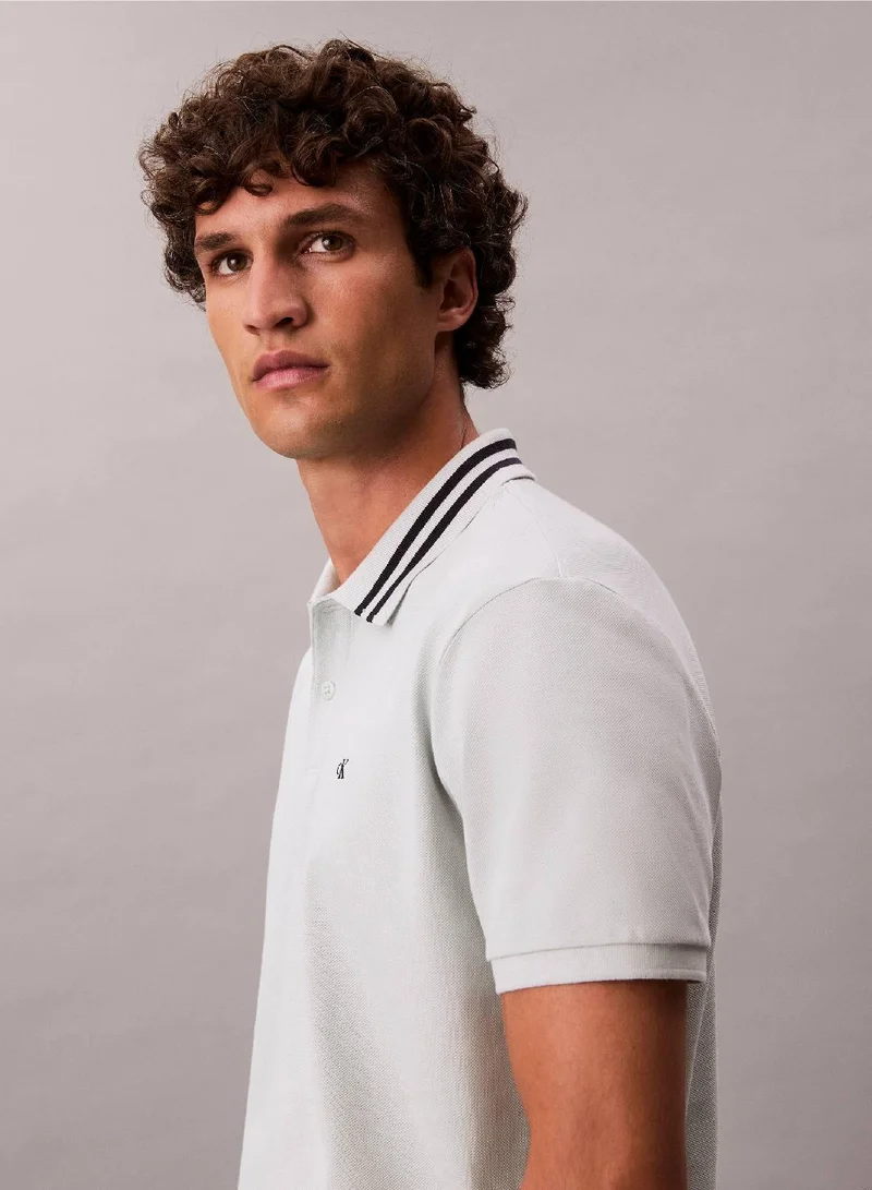 Calvin Klein Jeans Monogram Logo Pique Tipped Classic Polo Shirt