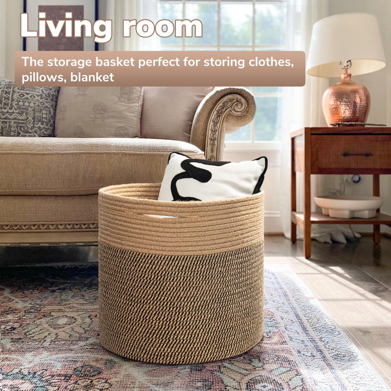 Goodpick Large Cotton Rope Basket 15.8""X15.8""X13.8"" Wicker Basket For Blankets Toy Storage For Living Room Jute - Image 2