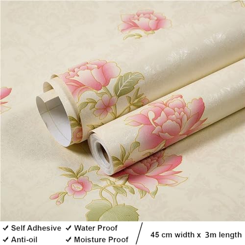 ROSASTELLA Self Adhesive Decorative Peel Stick Waterproof Floral Wallpaper Wall Decor Removable Wall Paper for Living Room Hall Decoration PVC Vinyl DIY Contact Paper45x304cm (Floral) - Image 3