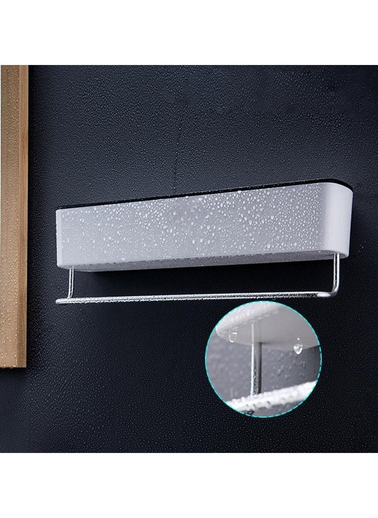 AIWANTO Bathroom Shelf Organizer With Towel Bar For Drying And Wiping Hands Wall Mounted Storage Shower Shampoo Makeup Kitchen Toilet Home Rack Holder 45x14cm  - Image 2