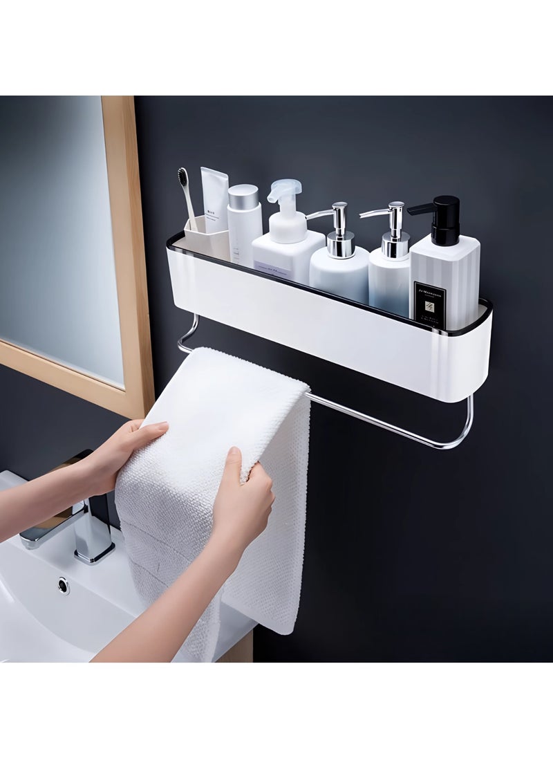 AIWANTO Bathroom Shelf Organizer With Towel Bar For Drying And Wiping Hands Wall Mounted Storage Shower Shampoo Makeup Kitchen Toilet Home Rack Holder 45x14cm  - Image 1