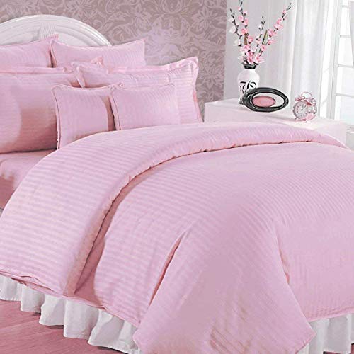 Purav Light Microfiber Flat Single Bed Bedsheet| Plain Striped Cotton Bedsheet with 1 Pillow Cover for Queen Size Bed| Supersoft 340 TC| Breathable| Wrinklefree| (Size: 60x90 inch, Pink Color) - Image 3