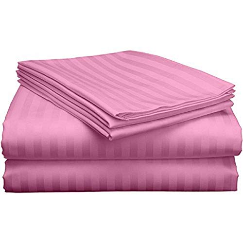 Purav Light Microfiber Flat Single Bed Bedsheet| Plain Striped Cotton Bedsheet with 1 Pillow Cover for Queen Size Bed| Supersoft 340 TC| Breathable| Wrinklefree| (Size: 60x90 inch, Pink Color) - Image 2