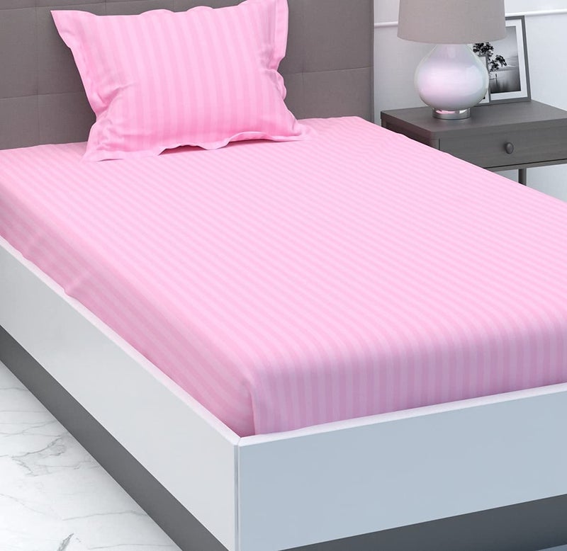 Purav Light Microfiber Flat Single Bed Bedsheet| Plain Striped Cotton Bedsheet with 1 Pillow Cover for Queen Size Bed| Supersoft 340 TC| Breathable| Wrinklefree| (Size: 60x90 inch, Pink Color) - Image 4