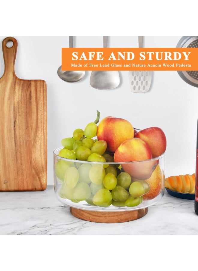 Glass Salad Bowl with Wood Base, Clear Fruit Bowl, Large Capacity Design, Versatile Serving Dish for Snack, Dessert, Pasta, Microwave  Dishwasher Safe, Kitchen Must-Have, Home Decor - Image 5