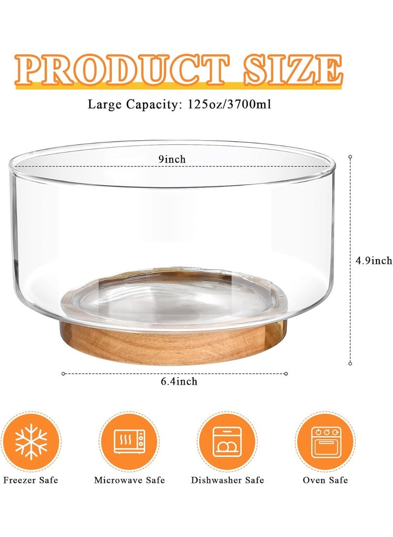 Glass Salad Bowl with Wood Base, Clear Fruit Bowl, Large Capacity Design, Versatile Serving Dish for Snack, Dessert, Pasta, Microwave  Dishwasher Safe, Kitchen Must-Have, Home Decor - Image 2