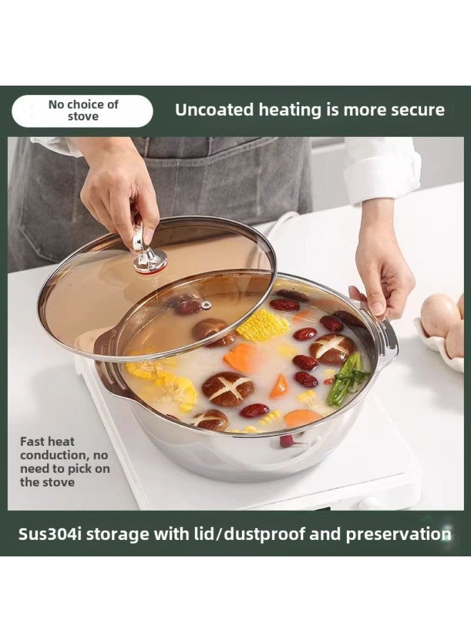 Factory Wholesale 304 Stainless Steel Thickened Binaural Multi-functional Hot Pot Basin For Washing Vegetables, Washing Rice, Draining Rice Sieve-Specifications:304 Hot Pot Two-piece Set-Color:27cm - Image 1