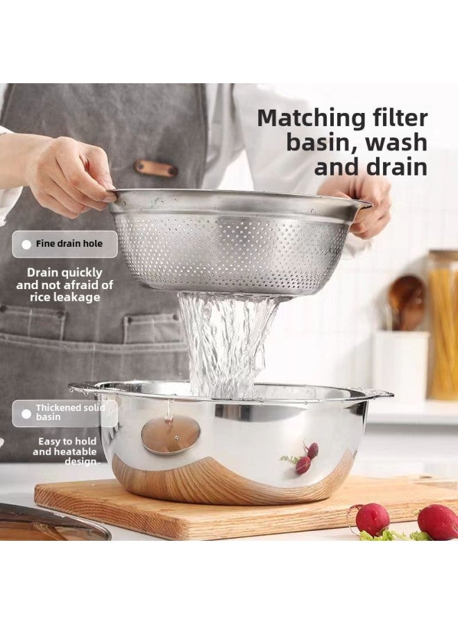 Factory Wholesale 304 Stainless Steel Thickened Binaural Multi-functional Hot Pot Basin For Washing Vegetables, Washing Rice, Draining Rice Sieve-Specifications:304 Hot Pot Two-piece Set-Color:27cm - Image 3