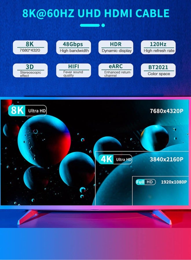 8K@60Hz 3m HDMI Cable 2.1 48Gbps HDMI to HDMI Cable for TV Computer - Image 3