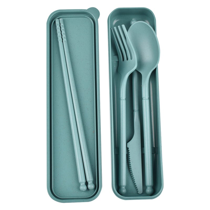 Camping Utensil Set Reusable Utensils Set with Case Plastic Cutlery Set Forks Spoon Tableware Chopsticks Portable Cutlery Set for Travel Picnic Camping or Daily Use Dark Green
